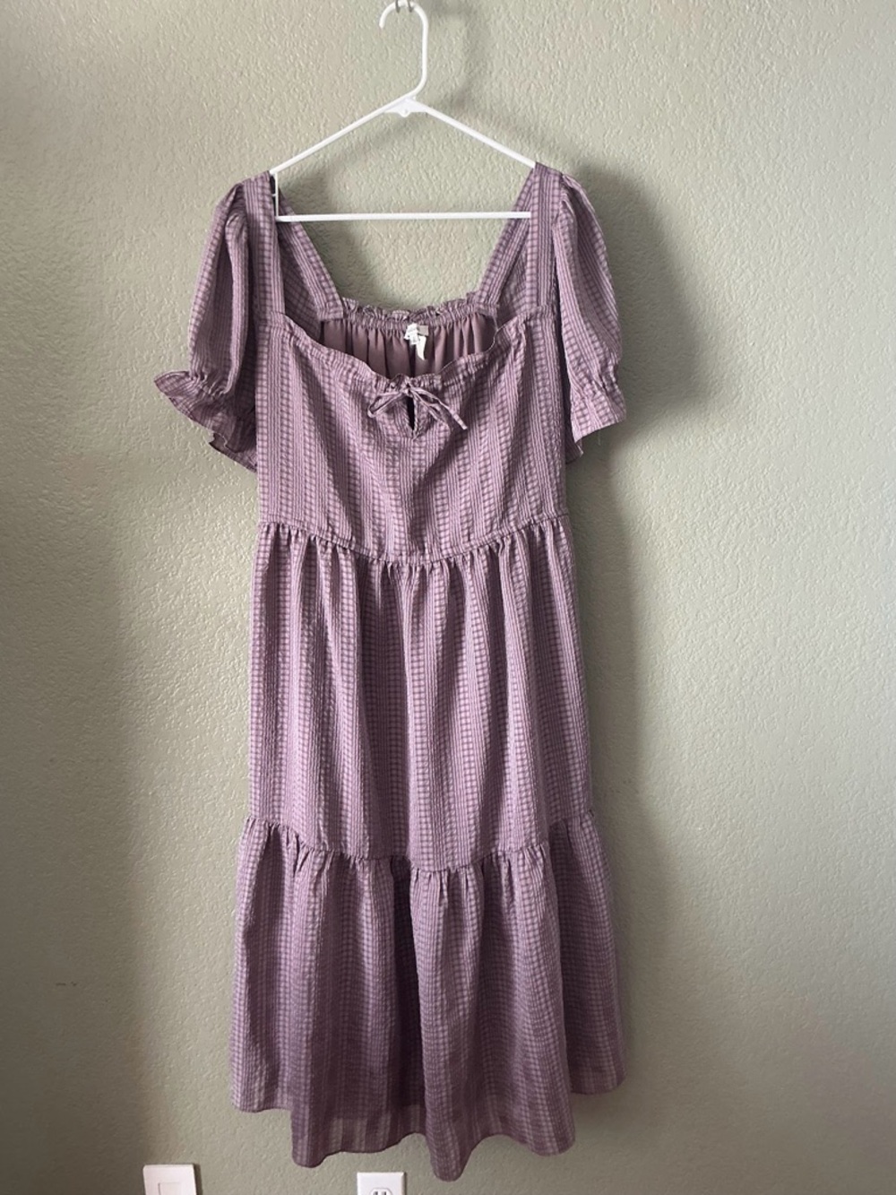 Madewell Lavender Tiered Midi Dress with Puff Sleeves